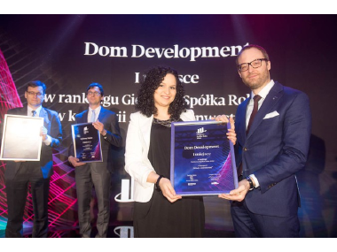 Relacje inwestorskie Dom Development nagrodzone w plebiscycie „Giełdowa Spółka Roku 2018” Pulsu Biznesu